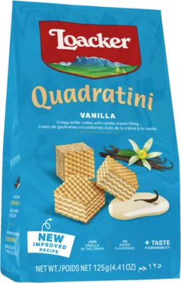 Zdjęcie produktu dla Loacker Quadratini Waniliowe wafelki w formie kostki 125g