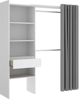 Produktbild von Kleiderschrank Dober, Struktur für begehbaren Kleiderschrank, offene Garderobe, 160 x 50 x 205 cm, Weiß und Grau