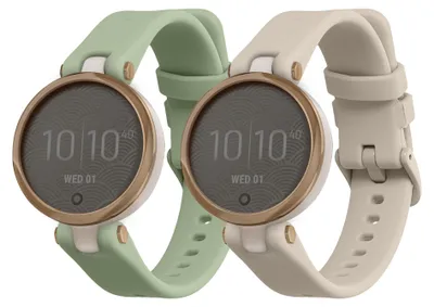 Produktbild von kwmobile 2x Uhrenarmband für Garmin Lily Sport Armband - Fitnesstracker Band Set aus TPU Silikon - Ersatzarmband Smartwatch - Pastellgrün Beige