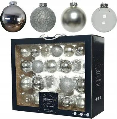 Produktbild von Weihnachtskugeln Set 42 Stück Silber Glas 5/6/7cm Matt Glänzend Glitzernd Deko XXL