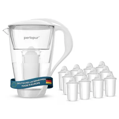 Produktbild von perlopur Glas-Wasserfilter Weiß, 2 L, inkl. 12 Universal-Filterkartuschen