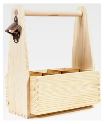 Produktbild von Bierträger mit Flaschenöffner aus Holz für 6 Flaschen