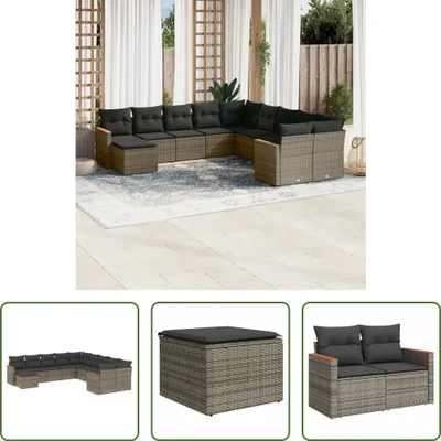 Produktbild von The Living Store 11-tlg. Garten-Sofagarnitur mit Kissen Grau Poly Rattan