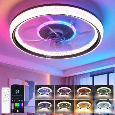 Produktbild von Deckenventilator 75W Leise Deckenventilator, RGB Farbwechsel LED Deckenleuchte 50cm APP Dimmbar LED Deckenventilator Leuchte für Schlafzimmer Küche
