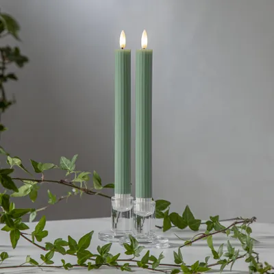 Zdjęcie produktu dla Zestaw 2x świeca Led woskowa obiadowa FLAMME STRIPE zielona 25cm