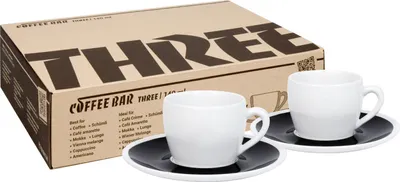 Image de KÖNITZ Lot de 2 tasses à café Coffee Bar THREE avec soucoupes 140 ml noir et blanc dans un coffret cadeau