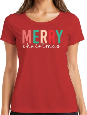 Produktbild von Merry Christmas Spruch - Weihnachten Weihnachtsgeschenk Christmas Damen T-Shirt, Rot, L