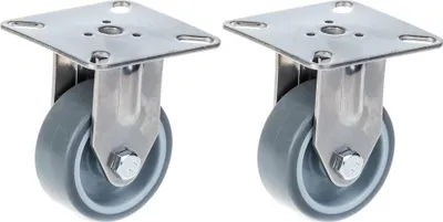 Immagine prodotto di 50 mm 2" in acciaio inox con rotelle in gomma grigia, fisse, 80kg, set di 2