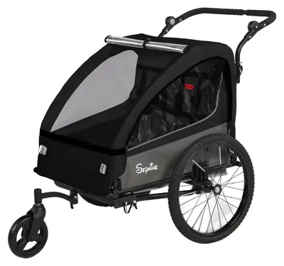 Produktbild von Kinderfahrradanhänger, Stoßdämpfende Reifen, Faltbares Design, Schwarz