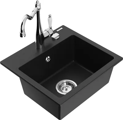 Produktbild von Mexen Milo 1-Becken-Granit-Spüle mit Mischbatterie Carla, Schwarz - 6505-77-670700-00