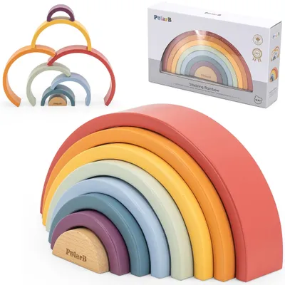 Image de Viga Polarb Puzzle arc-en-ciel en bois blocs créatifs Montessori