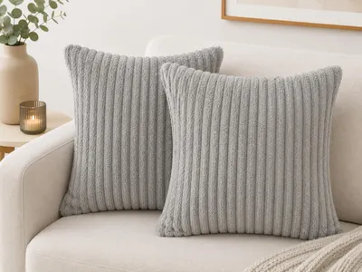 Zdjęcie produktu dla Zestaw 2 Poduszek Dekoracyjnych 45x45 cm Gotowe Jaśki z Wypełnieniem szary Gruby Sztruks Premium