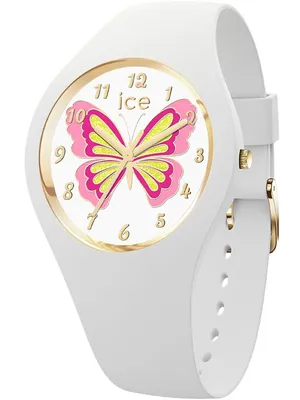 A white Ice-Watch with a butterfly design on the face.