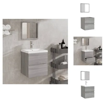 Immagine prodotto di vidaXL Mobile da bagno con specchio grigio Sonoma in legno - Set di mobili da bagno