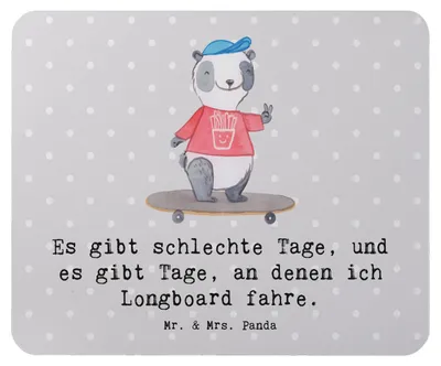 Produktbild von Mr. & Mrs. Panda Mouse Pad Panda Longboard fahren - Grau Pastell - Geschenk, Mousepad, computer mauspad, pc mausunterlage, laptop, Skaten