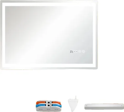 Image de Miroir de salle de bain, horloge intégrée, éclairage LED à intensité variable, 70 x 50 cm