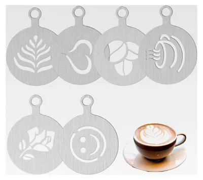 Produktbild von Sechs Edelstahl Kaffee Schablonen für Cappuccino und Dekoration