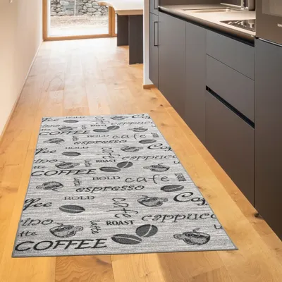 Produktbild von Teppich Küche mit Schriftzug Coffee in Sisal Optik in grau Größe - 80 x 150 cm