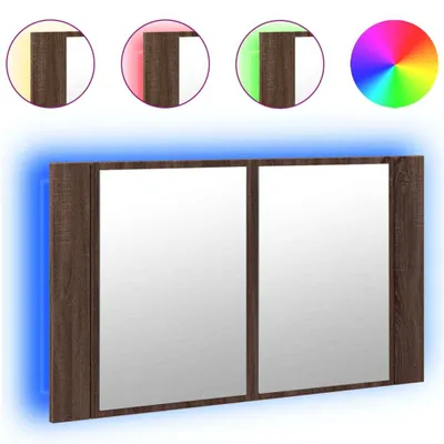 Image de vidaXL Armoire à miroir LED brun imitation chêne 80x12x45 cm acrylique