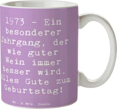 Produktbild von Mr. & Mrs. Panda Kaffeebecher Spruch 1973 Geburtstag - Lavendeltraum - Geschenk, Alter, Geburtstagsgeschenk, Teetasse, Glückwunsch, Becher, Happy Birthday, Tasse mit