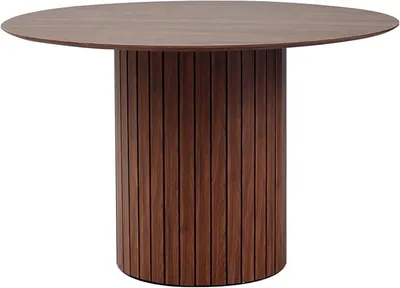 Obrázek produktu pro Kulatý jídelní stůl pro 6-8 osob, kuchyňský stůl z MDF, průměr 120 cm, venkovský stůl s dřevěnými sloupy (tmavě hnědý, 120 * 120 * 76 cm)