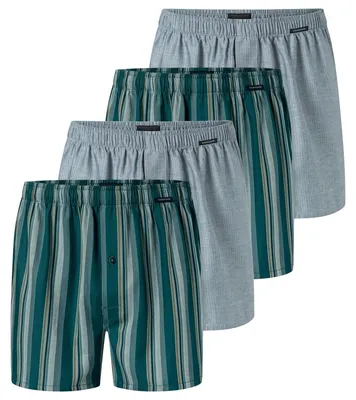 Produktbild von Schiesser 4er Pack Web Boxershorts Lockere Passform, We aus Baumwolle, Mit praktischem Knopf