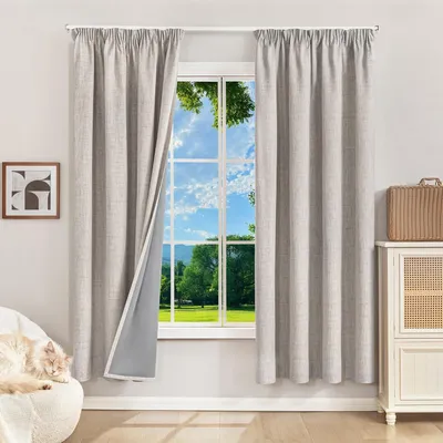 Productafbeelding van Verduisterende gordijnen - Rimpelband - Grijswit - 175 x 140 cm (set van 2)