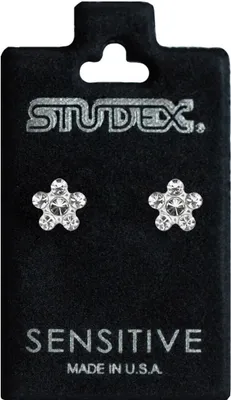Produktbild von Chirurgenstahl Ohrstecker Blümchen in transparent Studex Sensitive