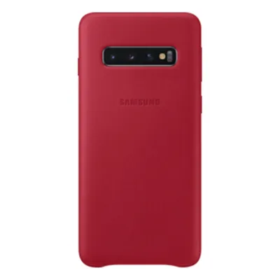 A red Samsung phone case is shown from the back.