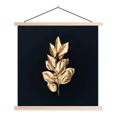 Produktbild von MuchoWow® Textilposter Pflanze - Blätter - Gold - Schwarz - Luxus 120x120 cm mit holzfarbenen Rahmen - Textil-Poster