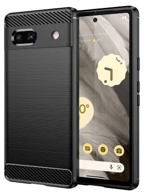 A black phone case is shown next to a smartphone.
