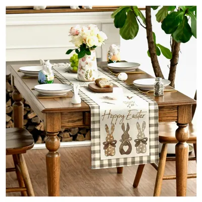 Produktbild von Büffelkaro Hase Karotten Ostern Tischläufer, saisonale Frühling Küche Esstisch Nachbildungation drinnen Urlaub Party Nachbildung 40x140 cm