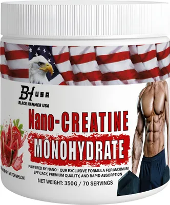 Produktbild von Nano Creatine 350g Erdbeer-Wassermelone – Creatin Pulver für Muskelaufbau & Kraft | Black Hammer USA