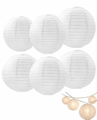 Productafbeelding van Papieren lantaarns - Opvouwbaar met ophangoog - Decoratie voor thuis - Wit - 6 stuks (3x klein, 3x groot)