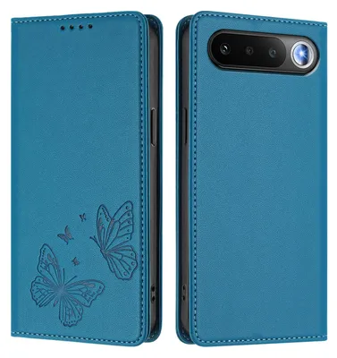 Image de Étui en cuir pour Realme 16, étui de protection type portefeuille en cuir gaufré « papillon » avec support, bleu
