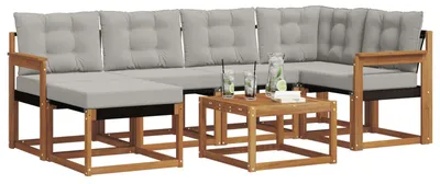 Image de vidaXL Ensemble de canapés d'extérieur avec coussins 7 pièces Naturel et Gris clair