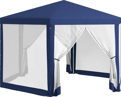 Produktbild von Gartenpavillon, 6-eckig, Netzvorhänge, Metallgestell, 3,94x3,412x2,5m, Blau