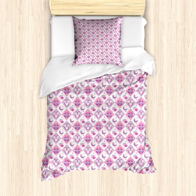Produktbild von ABAKUHAUS Baby Mantele, Kariertes Muster Eulen, Milbensicher Allergiker geeignet mit Kissenbezügen, 135 cm x 200 cm - 80 x 80 cm, Purpur Rosa