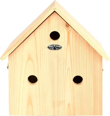 Produktbild von Esschert Design Spatzenvilla mit Silhouette aus Kiefernholz, 33,3 x 16,4 x 35,8 cm, Nistkasten, Futterhaus, Futterstation