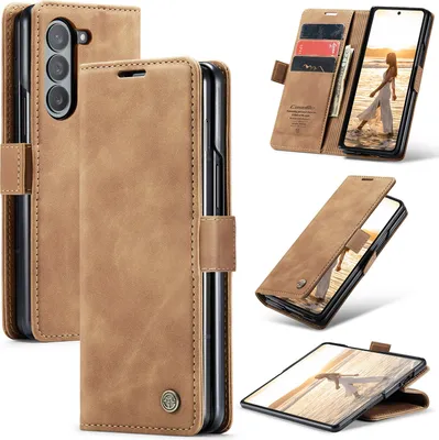 Produktbild von Galaxy Z Fold6 Hülle, Retro Kunstledertasche mit Standfunktion Schutzhülle für Samsung Galaxy Z Fold 6 5G Braun