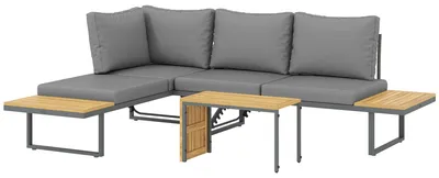 Image de Ensemble de salon de jardin - Mobilier de jardin - Mobilier d'extérieur - Canapé d'angle - Canapé lounge - Bois d'acacia - Ensemble de 6 pièces