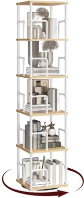 Obrázek produktu pro Uniqoos® Otočná knihovna se 6 policemi – kompaktní rozměry 30 x 30 x 158,7 cm, otočná o 360°, vyrobená z dřevotřísky s robustní kovovou konstrukcí, každá police unese až 20 kg