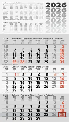 Immagine prodotto di Calendario da parete Bells "Calendario 3 mesi" 2026 grigio
