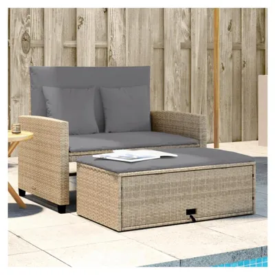 Produktbild von Gartensofa mit Kissen 2-Sitzer Beige Poly Rattan