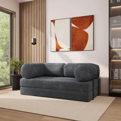 Produktbild von Masseno Schaumstoffsofa ALVIO mit Schlaffunktion, Schlafsofa, Wohnzimmersofa, Couch, Sofa, Bettsofa, Kordstoff – Grau TILIA 90
