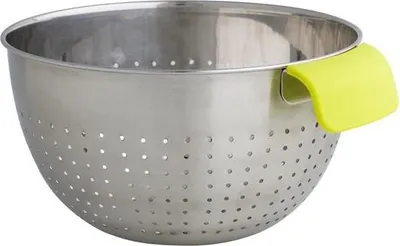 Produktbild von Abtropfschale aus Edelstahl mit grünem Silikongriff