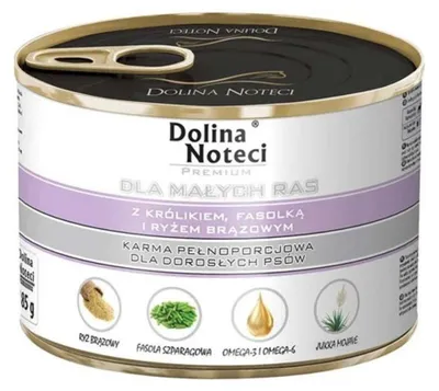 Zdjęcie produktu dla Dolina Noteci Premium 185g Mokra Karma Dla Psów Małych Ras z Królikiem Fasolką i Ryżem Brązowym
