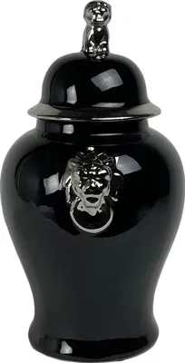 Produktbild von Fine Asianliving Chinesisches Ginger Jar Porzellan Glänzend Schwarz Silber D25xH46cm Ingwerglas mit Deckel Keramik orientalische Großes handbemalte asiatische Jingdezhen Mandarine Deko