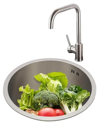 Productafbeelding van Ronde wastafel, diameter 36 cm, gemaakt van roestvrij staal, enkele wastafel, met één gat, geschikt voor opbouwmontage