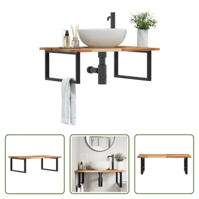 Immagine prodotto di The Living Store Mensola per lavabo a parete in acciaio e legno di acacia